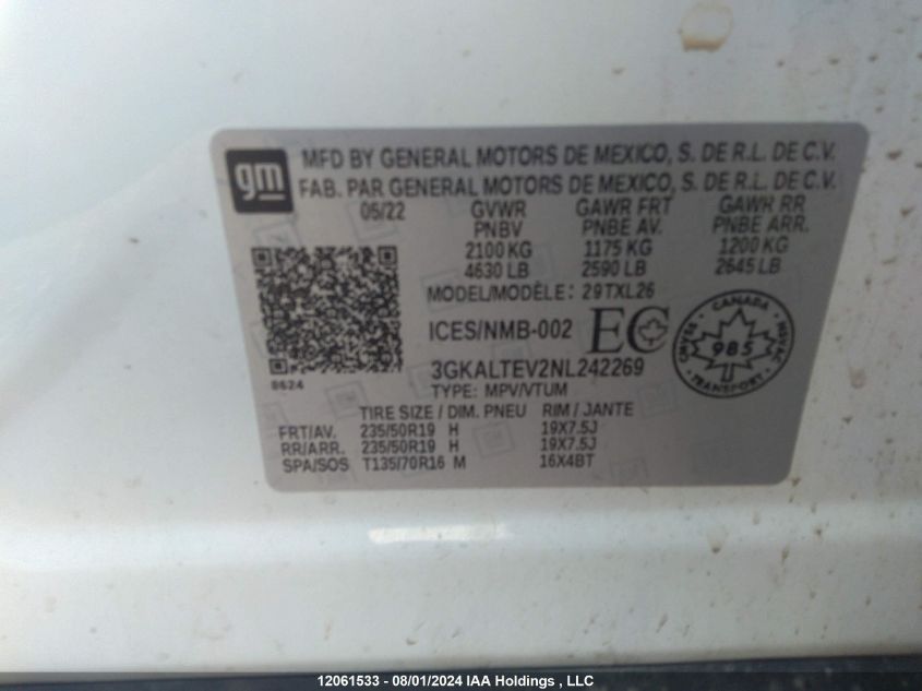 2022 GMC Terrain VIN: 3GKALTEV2NL242269 Lot: 12061533