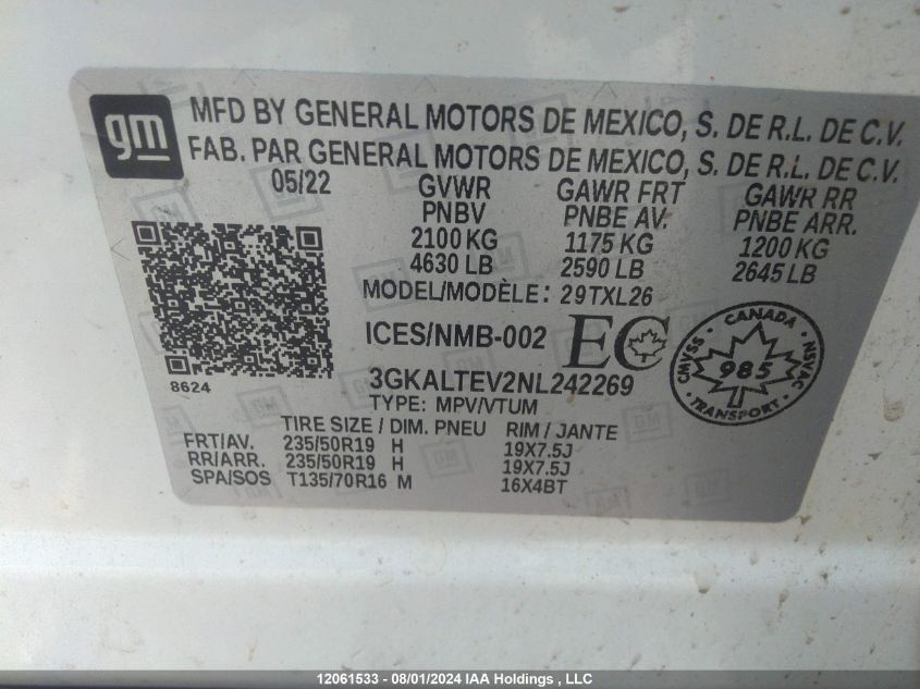 2022 GMC Terrain VIN: 3GKALTEV2NL242269 Lot: 12061533