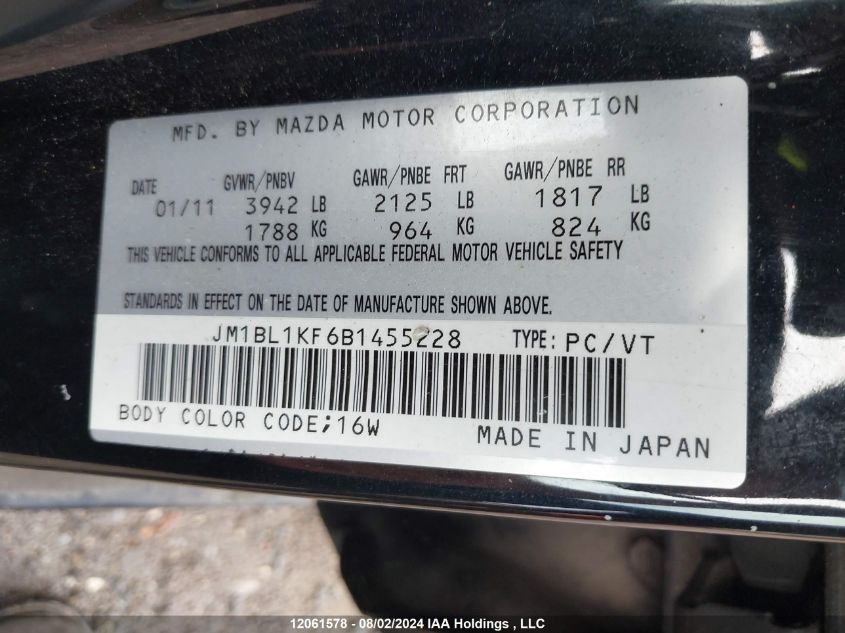 2011 Mazda 3 VIN: JM1BL1KF6B1455228 Lot: 12061578