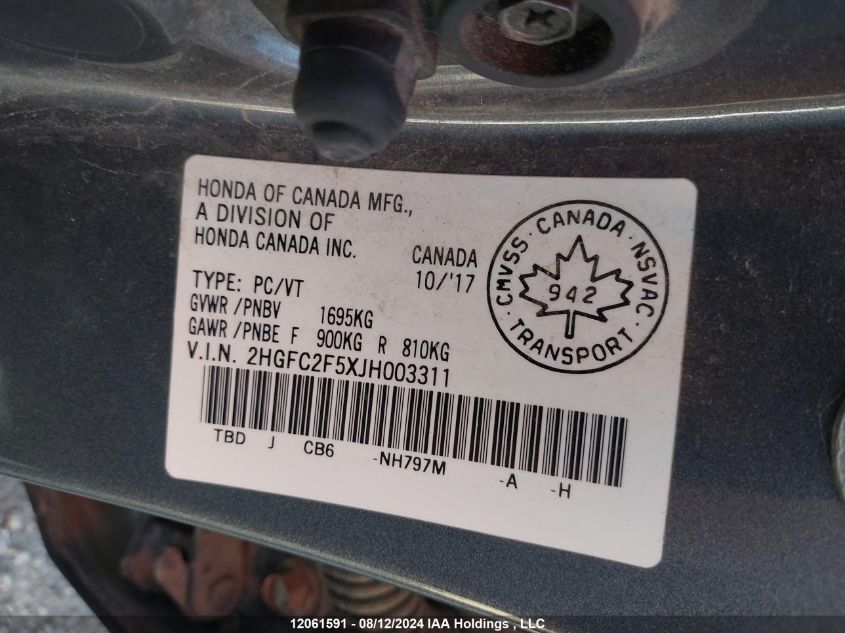 2018 Honda Civic Sedan VIN: 2HGFC2F5XJH003311 Lot: 12061591