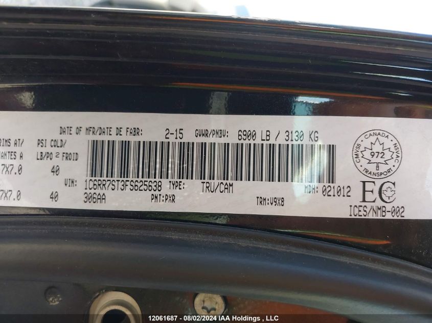 2015 Ram 1500 St VIN: 1C6RR7ST3FS625638 Lot: 12061687