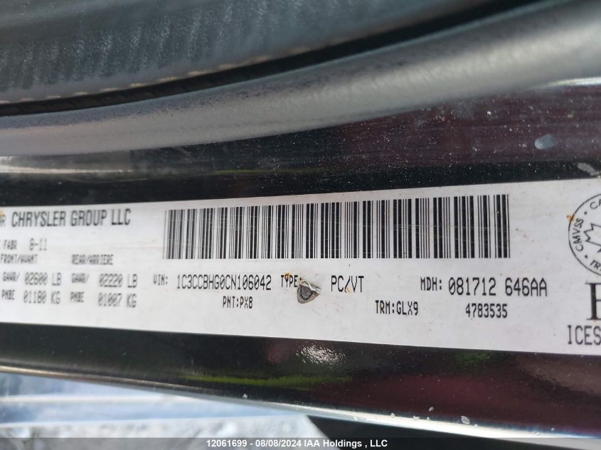2012 Chrysler 200 S VIN: 1C3CCBHG0CN106042 Lot: 12061699