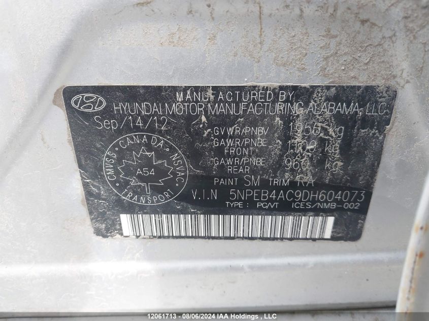 2013 Hyundai Sonata Gl VIN: 5NPEB4AC9DH604073 Lot: 12061713