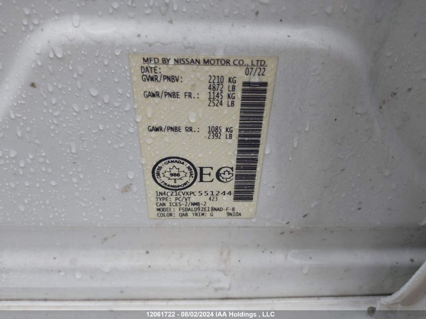 2023 Nissan Leaf VIN: 1N4CZ1CVXPC551244 Lot: 12061722