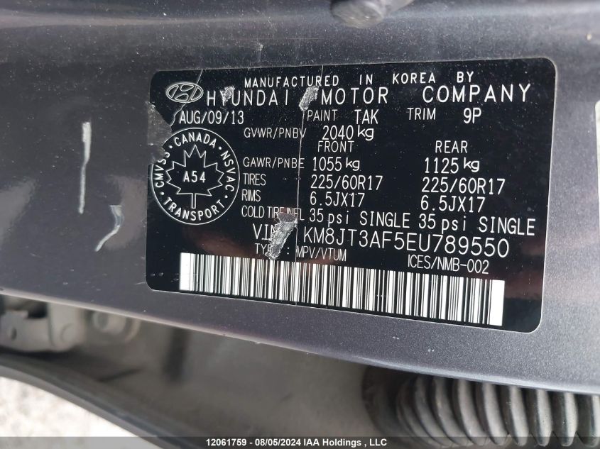 2014 Hyundai Tucson VIN: KM8JT3AF5EU789550 Lot: 12061759