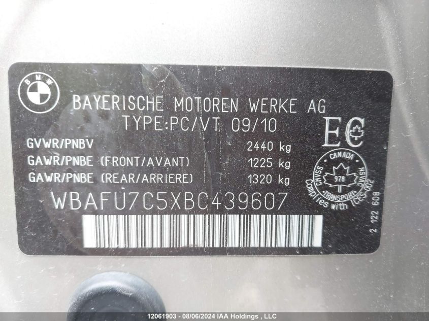 2011 BMW 5 Series VIN: WBAFU7C5XBC439607 Lot: 12061903
