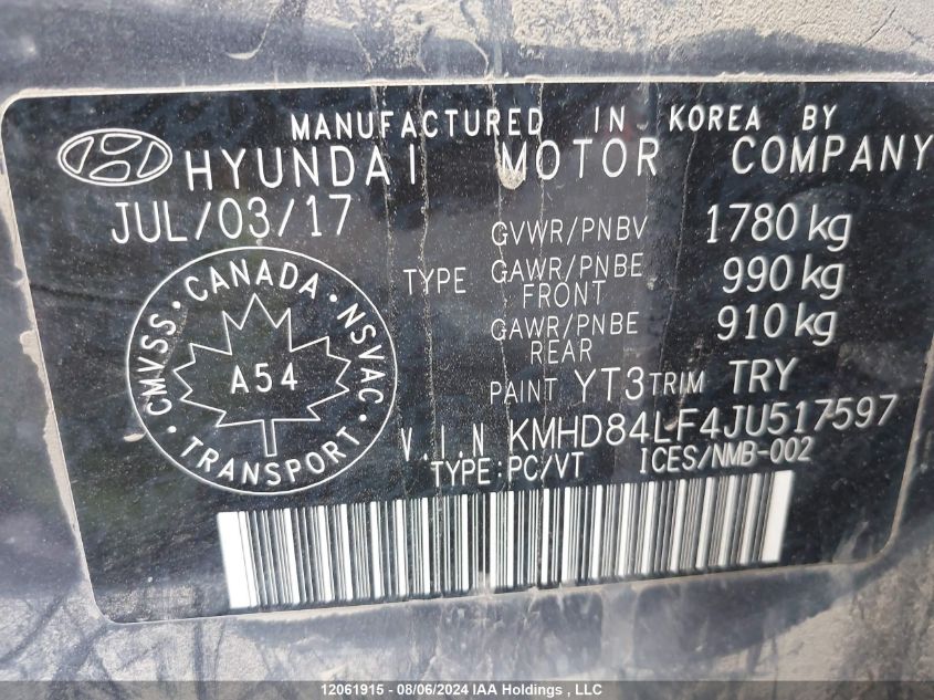 2018 Hyundai Elantra Gl VIN: KMHD84LF4JU517597 Lot: 12061915