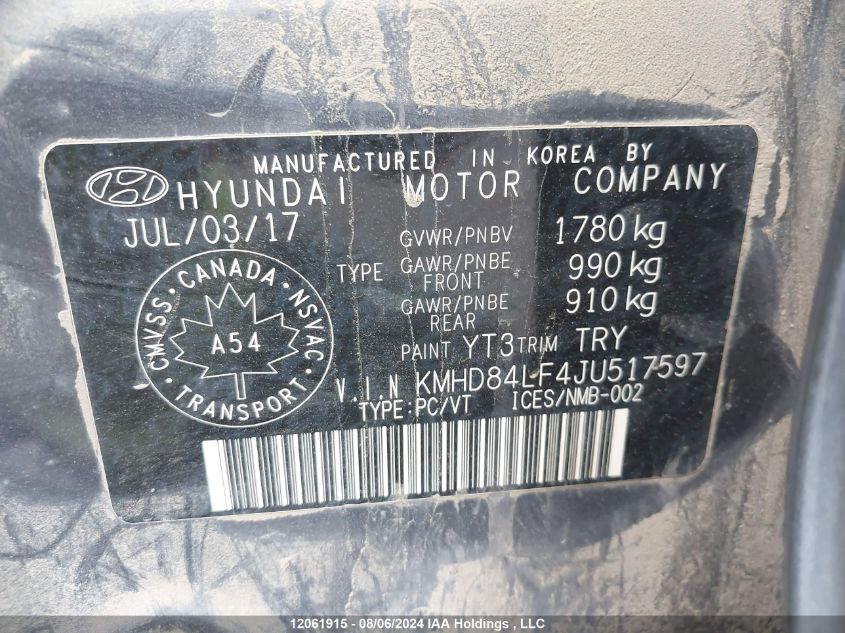 2018 Hyundai Elantra Gl VIN: KMHD84LF4JU517597 Lot: 12061915