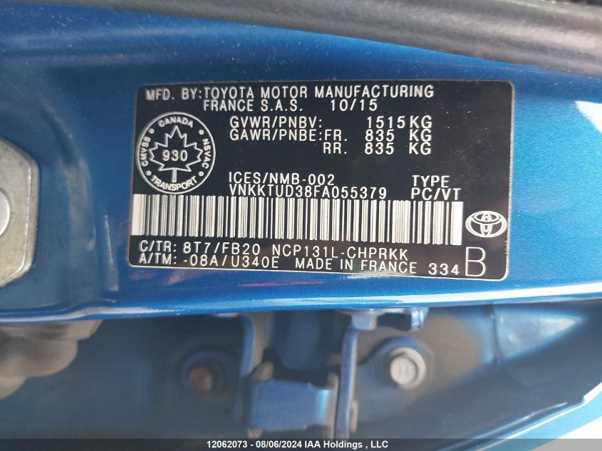 2015 Toyota Yaris Le VIN: VNKKTUD38FA055379 Lot: 12062073