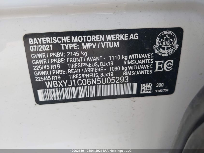 2022 BMW X2 VIN: WBXYJ1C06N5U05293 Lot: 12062150