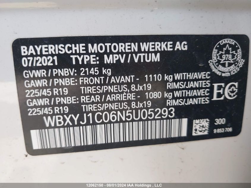 2022 BMW X2 VIN: WBXYJ1C06N5U05293 Lot: 12062150