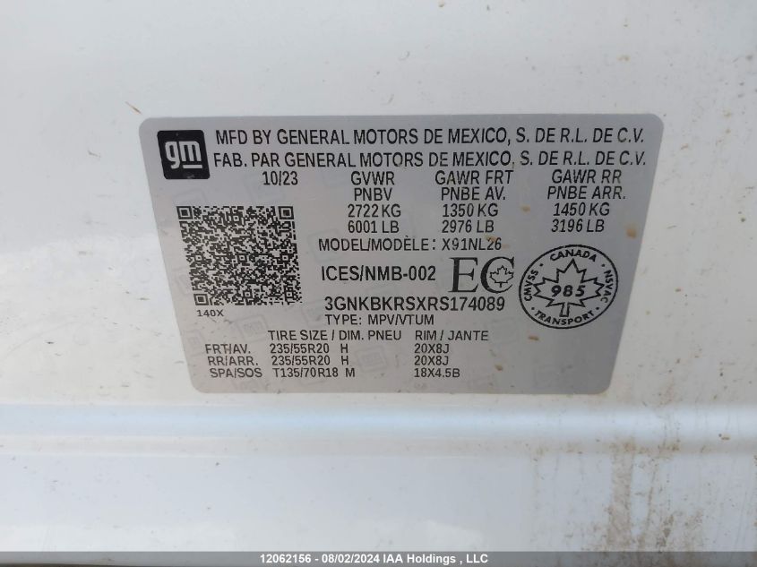 2024 Chevrolet Blazer VIN: 3GNKBKRSXRS174089 Lot: 12062156