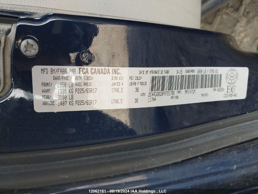 2015 Dodge Grand Caravan Se/Sxt VIN: 2C4RDGBG9FR721785 Lot: 12062181