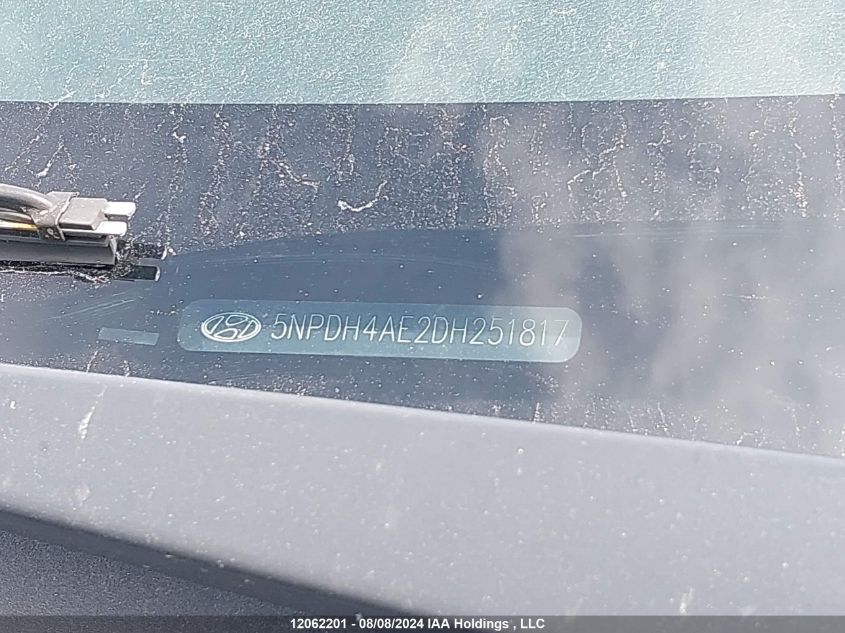 2013 Hyundai Elantra Gl VIN: 5NPDH4AE2DH251817 Lot: 12062201