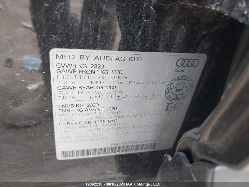 2020 Audi Q3 VIN: WA1AECF30L1097251 Lot: 12062238