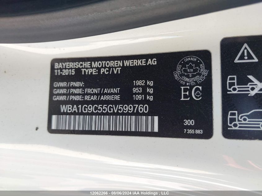 2016 BMW 2 Series VIN: WBA1G9C55GV599760 Lot: 12062266