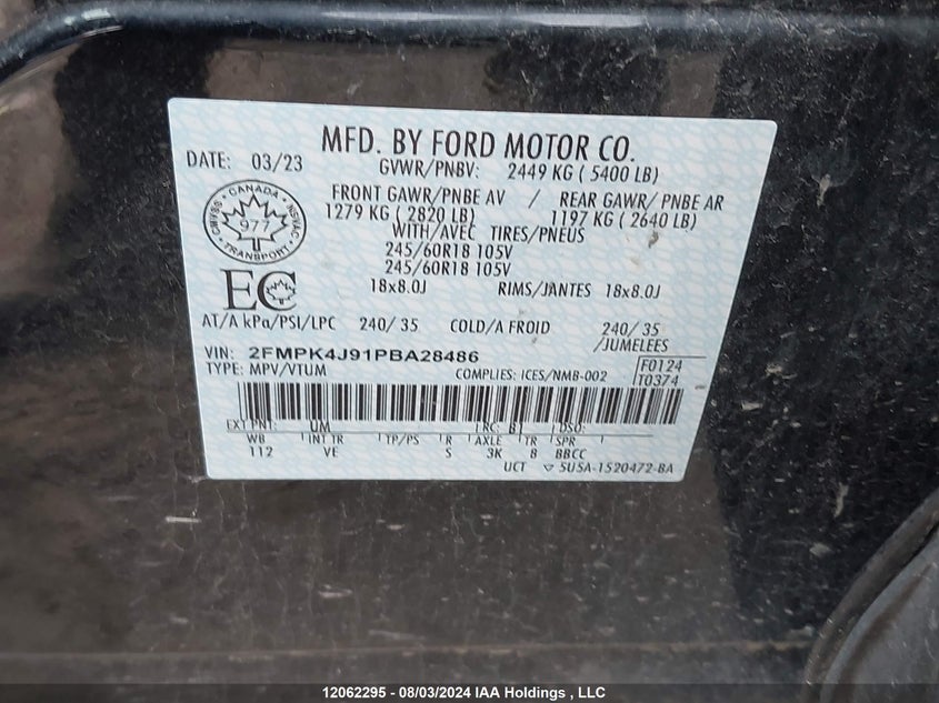 2023 Ford Edge Sel VIN: 2FMPK4J91PBA28486 Lot: 12062295