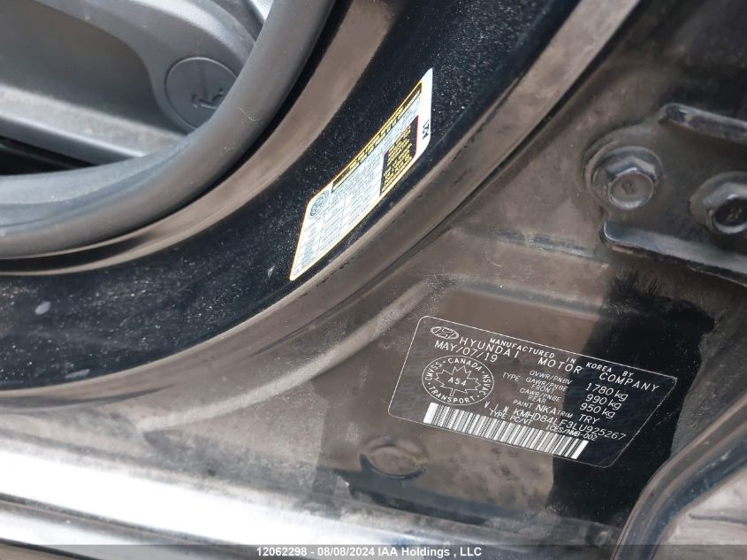 2020 Hyundai Elantra VIN: KMHD84LF3LU925267 Lot: 12062298
