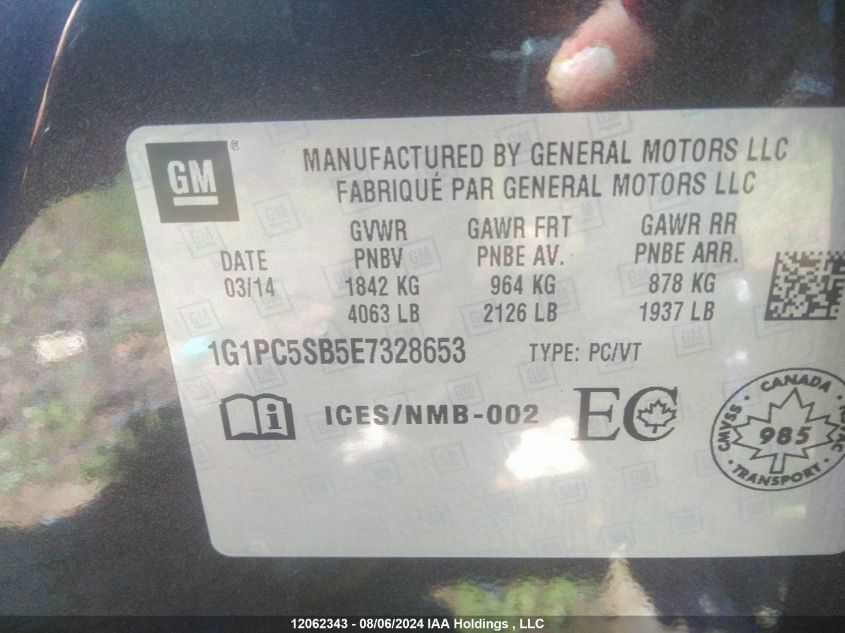 2014 Chevrolet Cruze VIN: 1G1PC5SB5E7328653 Lot: 12062343