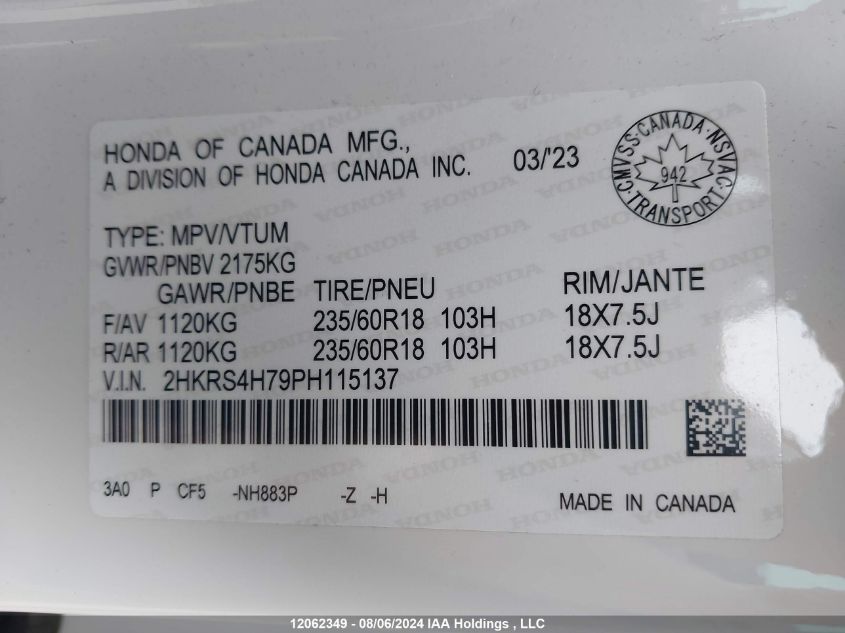 2023 Honda Cr-V Exl VIN: 2HKRS4H79PH115137 Lot: 12062349