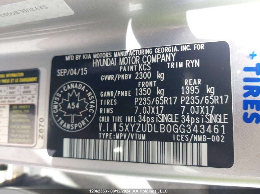 2016 Hyundai Santa Fe Sport 2.4 Premium VIN: 5XYZUDLB0GG343461 Lot: 12062353