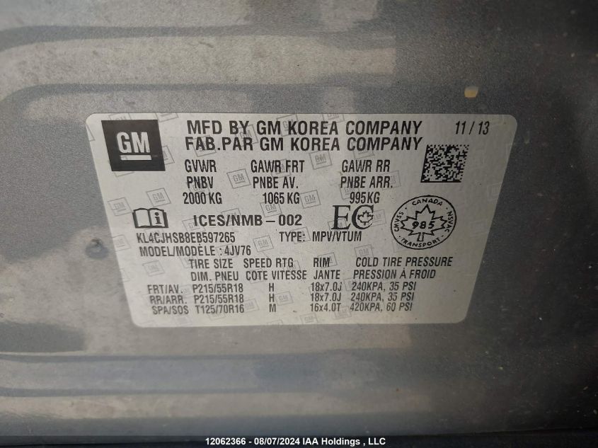 2014 Buick Encore Premium VIN: KL4CJHSB8EB597265 Lot: 12062366