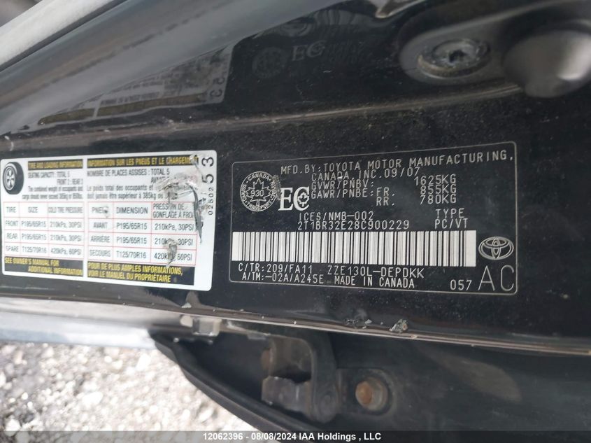 2008 Toyota Corolla Ce/Le/S VIN: 2T1BR32E28C900229 Lot: 12062396