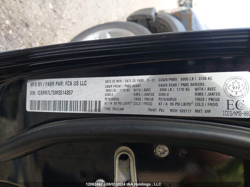 2021 Ram 1500 Classic Slt VIN: 1C6RR7LT5MS514357 Lot: 12062462