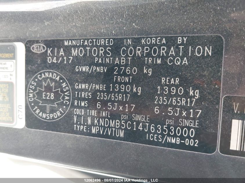 2018 Kia Sedona Lx VIN: KNDMB5C14J6353000 Lot: 12062496