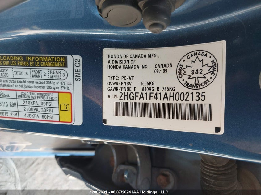 2010 Honda Civic Sdn VIN: 2HGFA1F41AH002135 Lot: 12062631