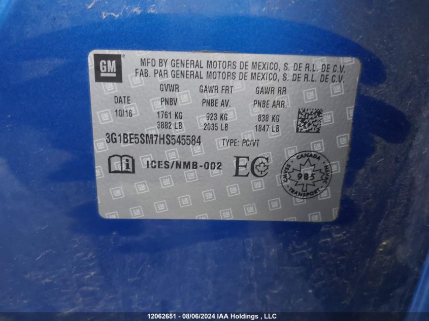2017 Chevrolet Cruze VIN: 3G1BE5SM7HS545584 Lot: 12062651