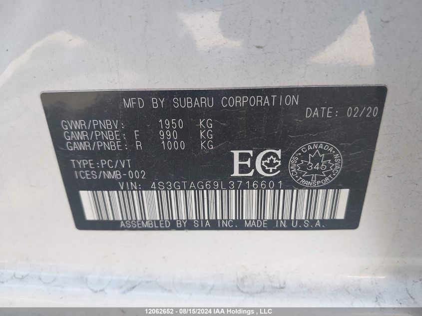 2020 Subaru Impreza VIN: 4S3GTAG69L3716601 Lot: 12062652