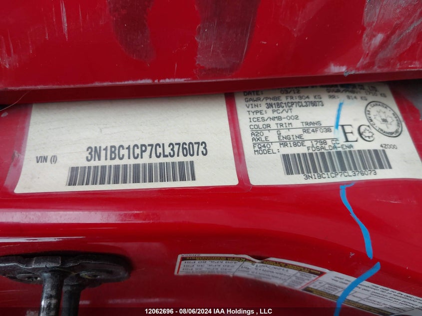 2012 Nissan Versa 1.8 S VIN: 3N1BC1CP7CL376073 Lot: 12062696