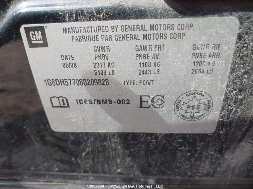 2008 Cadillac Cts VIN: 1G6DH577080209828 Lot: 12062698