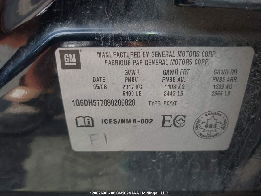 2008 Cadillac Cts VIN: 1G6DH577080209828 Lot: 12062698