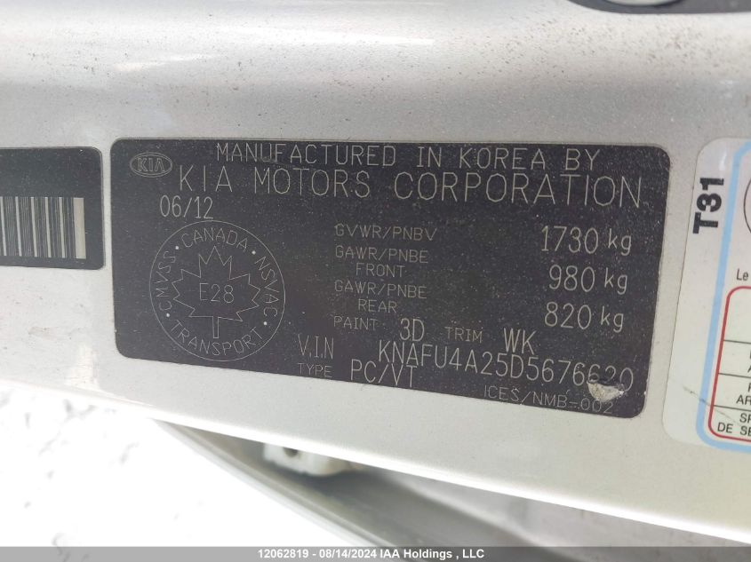 2013 Kia Forte VIN: KNAFU4A25D5676620 Lot: 12062819