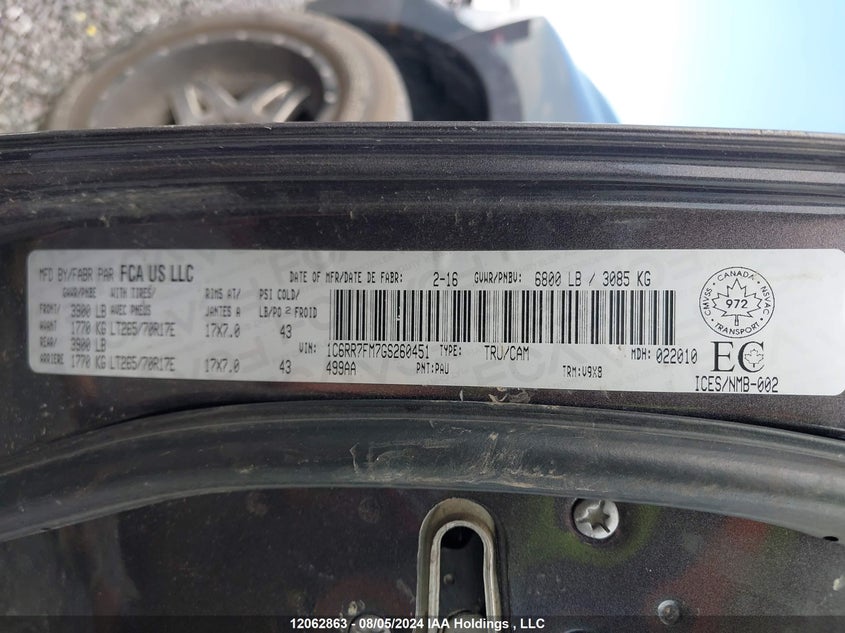 2016 Ram 1500 St VIN: 1C6RR7FM7GS260451 Lot: 12062863