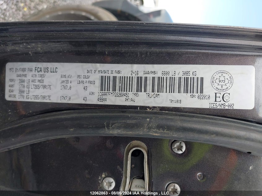 2016 Ram 1500 St VIN: 1C6RR7FM7GS260451 Lot: 12062863