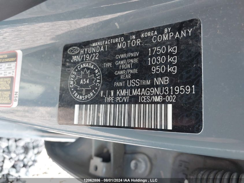 2022 Hyundai Elantra Sel VIN: KMHLM4AG9NU319591 Lot: 12062886