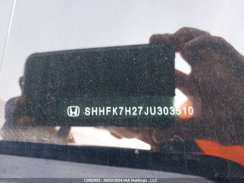 2018 Honda Civic Hatchback VIN: SHHFK7H27JU303510 Lot: 12062902