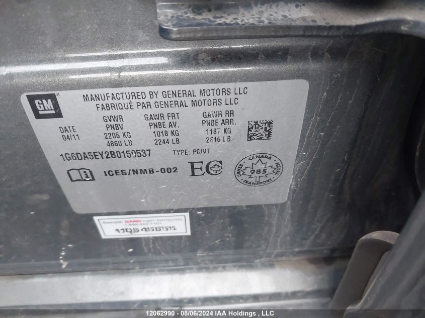 2011 Cadillac Cts VIN: 1G6DA5EY2B0159537 Lot: 12062990