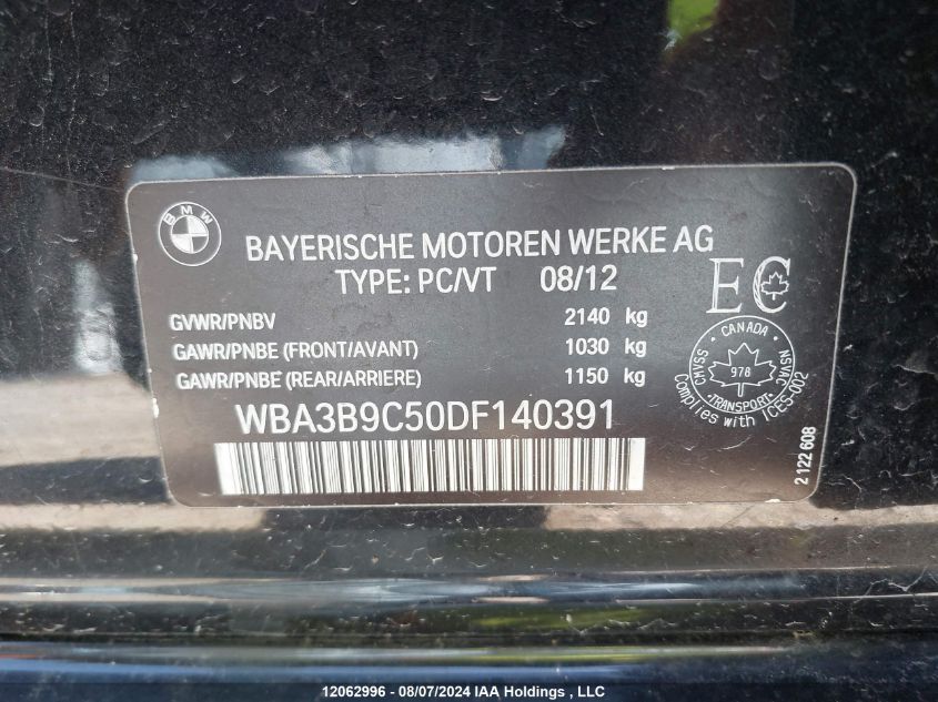 2013 BMW 3 Series VIN: WBA3B9C50DF140391 Lot: 12062996
