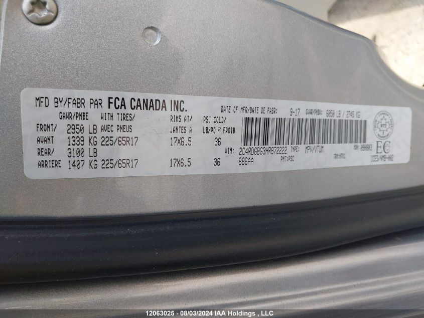 2017 Dodge Grand Caravan Cvp/Sxt VIN: 2C4RDGBG3HR872222 Lot: 12063025