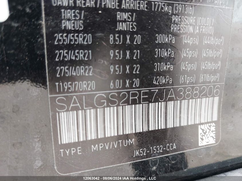 2018 Land Rover Range Rover VIN: SALGS2RE7JA388206 Lot: 12063042