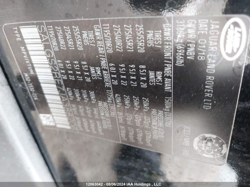 2018 Land Rover Range Rover VIN: SALGS2RE7JA388206 Lot: 12063042