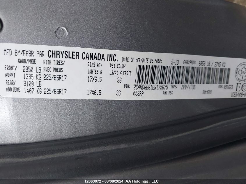 2014 Dodge Grand Caravan VIN: 2C4RDGBG1ER175675 Lot: 12063072