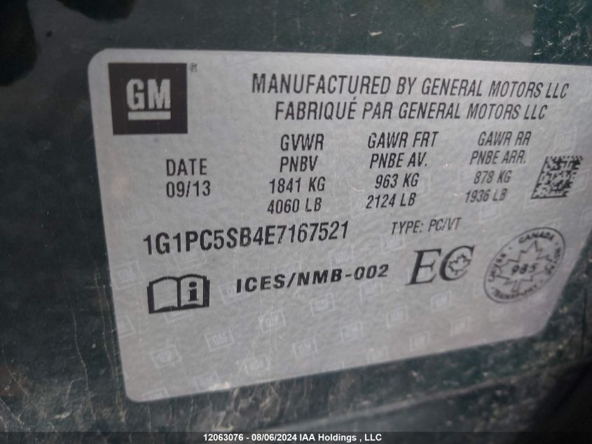 2014 Chevrolet Cruze VIN: 1G1PC5SB4E7167521 Lot: 12063076