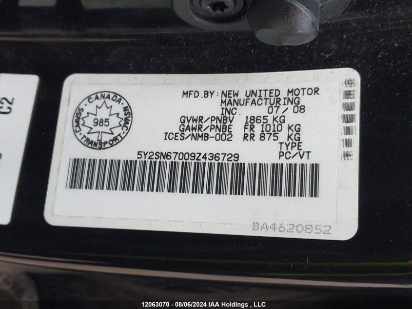 2009 Pontiac Vibe VIN: 5Y2SN67009Z436729 Lot: 12063078