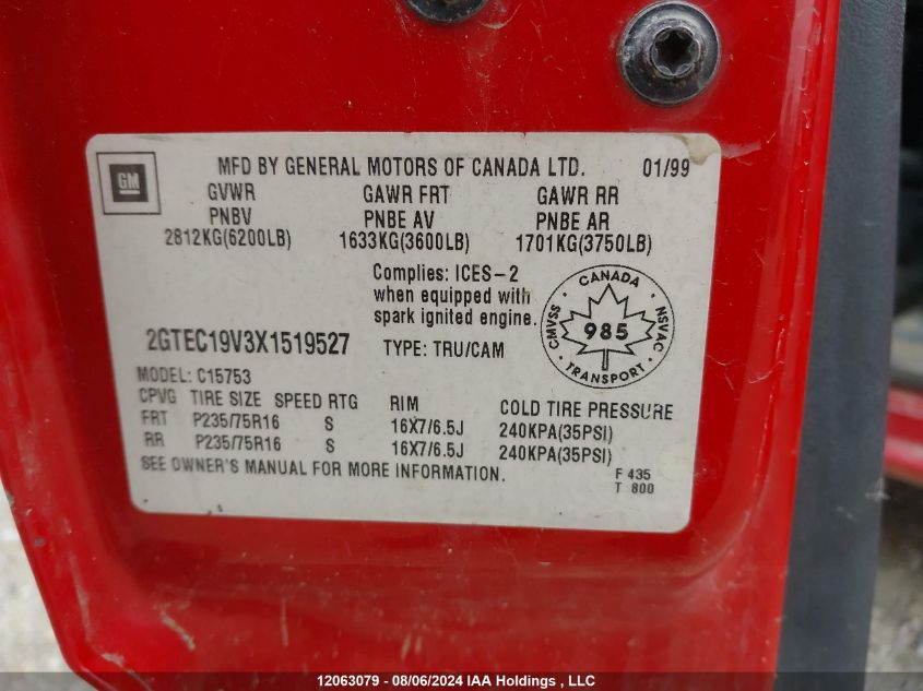 1999 GMC New Sierra 1500 VIN: 2GTEC19V3X1519527 Lot: 12063079