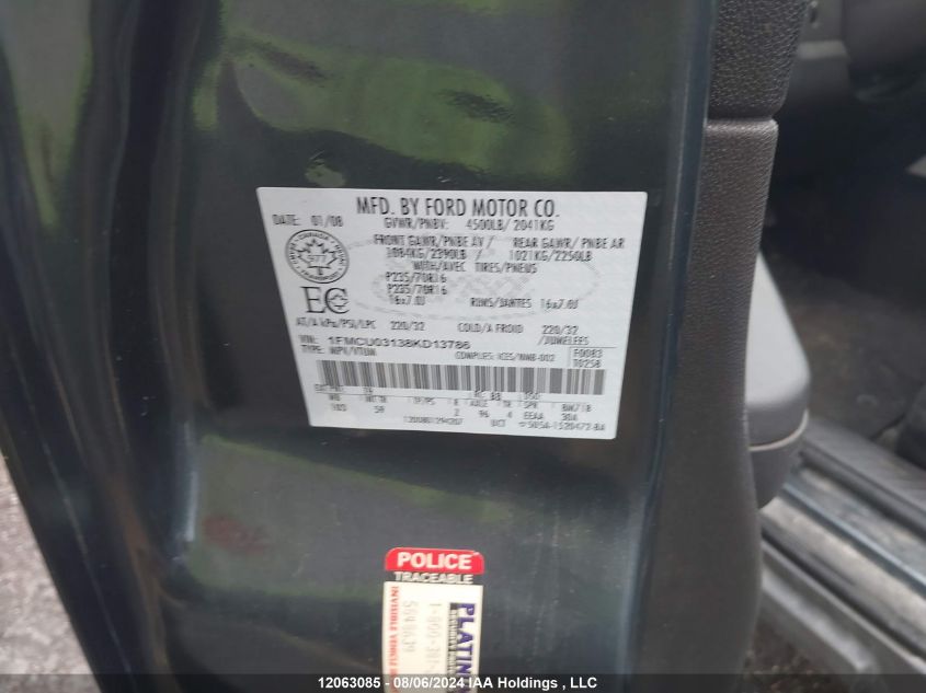 2008 Ford Escape Xlt VIN: 1FMCU03138KD13786 Lot: 12063085